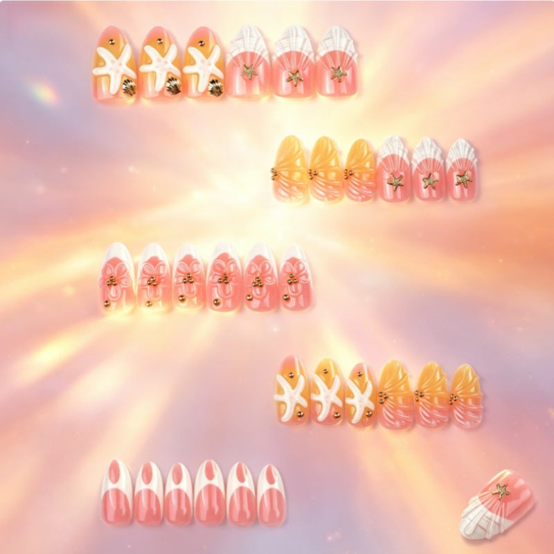 Künstlerisches Press-On-Nagelset mit einzigartigen Sommerdesigns Brehn