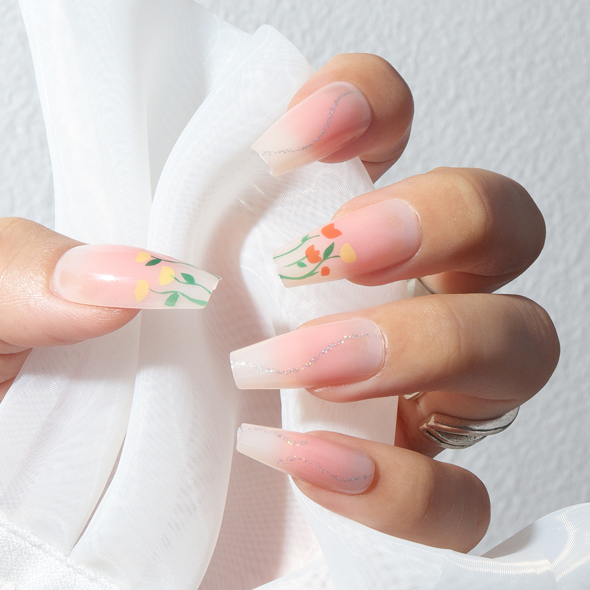 Blumen-Design Lange Press-On Nägel Brehn