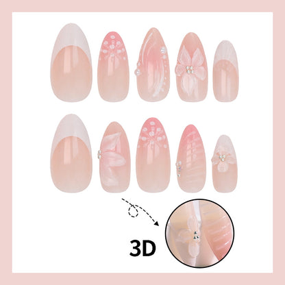 Kunstnagelset mit eleganten 3D-Blüten und verzierten Details Brehn
