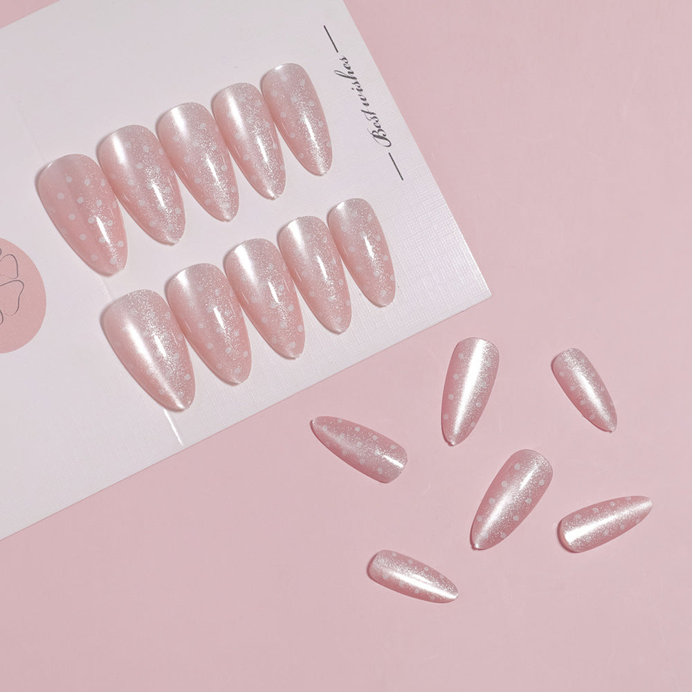 Künstlerisches mandelförmiges Press-On Nagelset mit verspieltem Punktdesign Brehn
