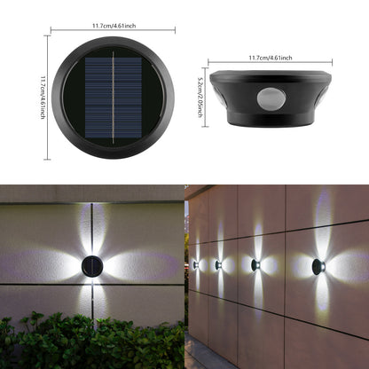 Runde Solar Wandleuchte mit Quad-Beam-LED dekorativer Außenwandleuchte und wetterfestem Gehäuse Brehn
