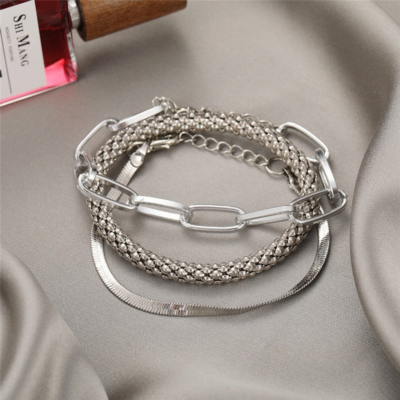 Multi-Texturiertes Silberkettenarmband-Set Brehn