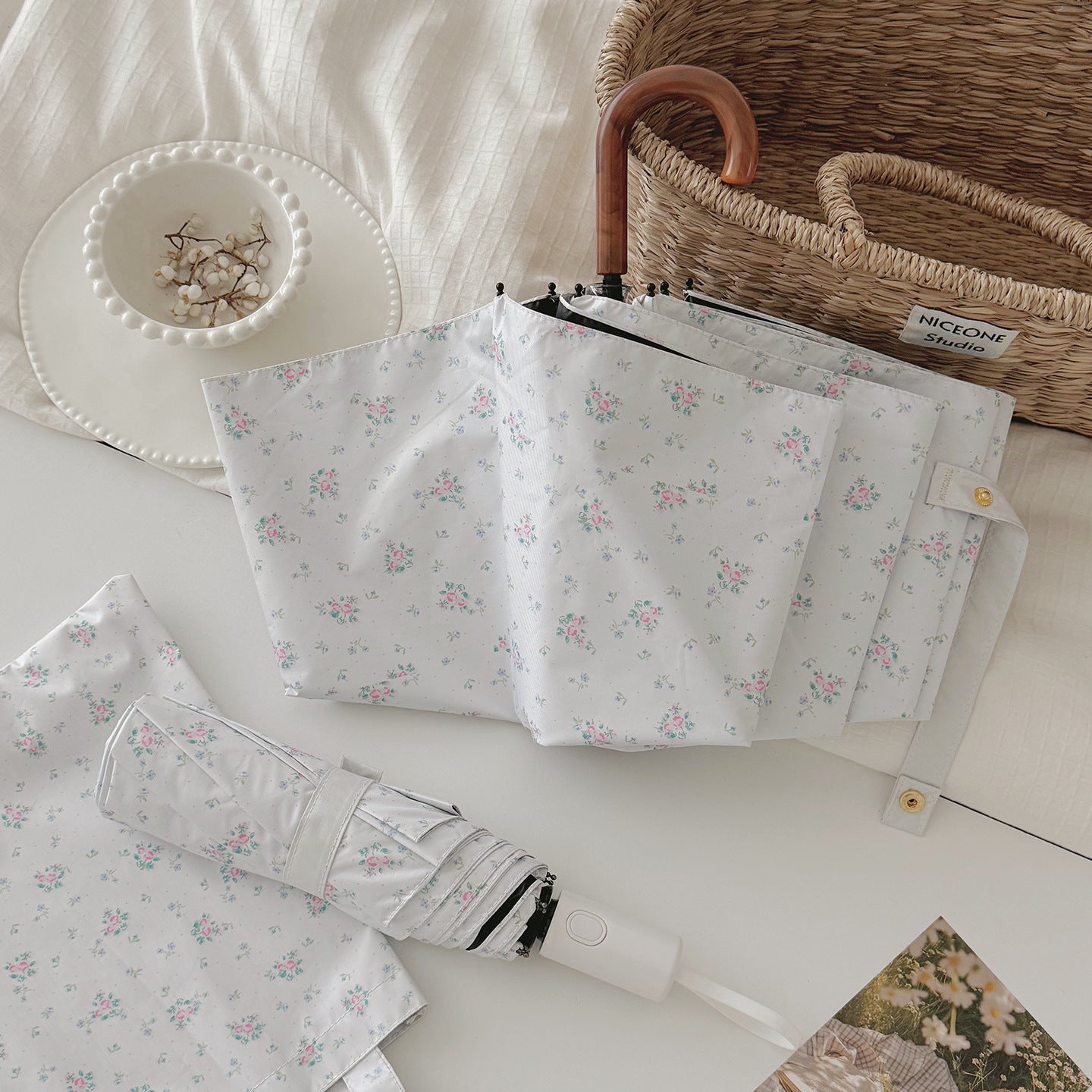 Damen Faltbarer Regenschirm mit Blumenmuster Brehn