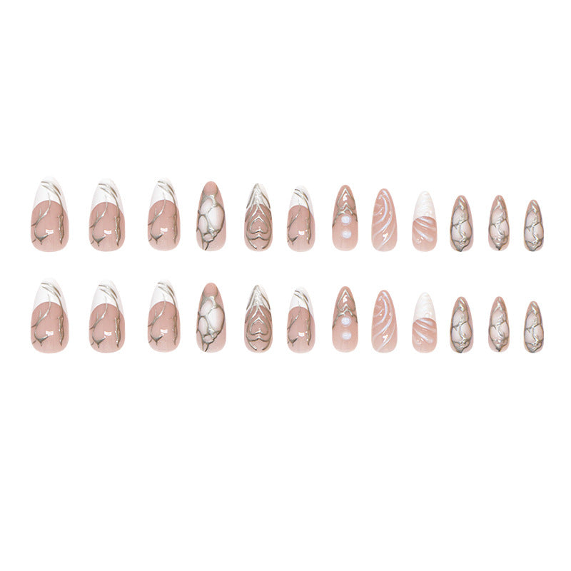 Stilvolle Lange Stiletto Press-On Nägel mit Irisierenden Design Brehn
