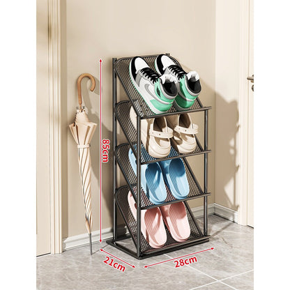 Vierstufiger vertikaler geneigter Metallgitter-Schuhregal-Organizer