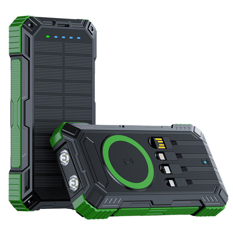 Robuste Solar-Powerbank mit kabelloser Ladefunktion und Sicherheitslicht Brehn