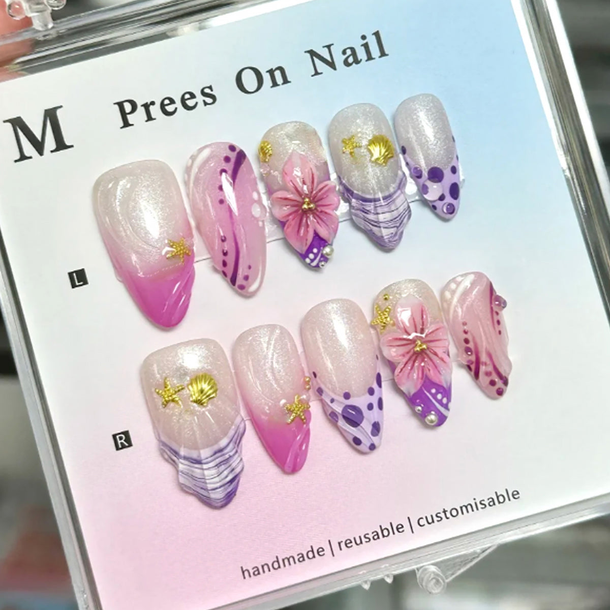Künstlerische floral-verzierte Press-On Nägel Brehn