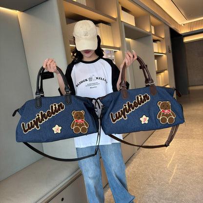 Niedliche bestickte Denim-Duffle-Tasche Brehn