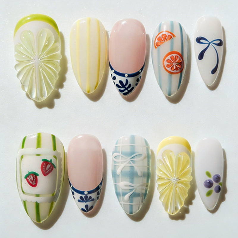 Kunstnagelset mit bunten Obst- und Blumenmotiven Brehn