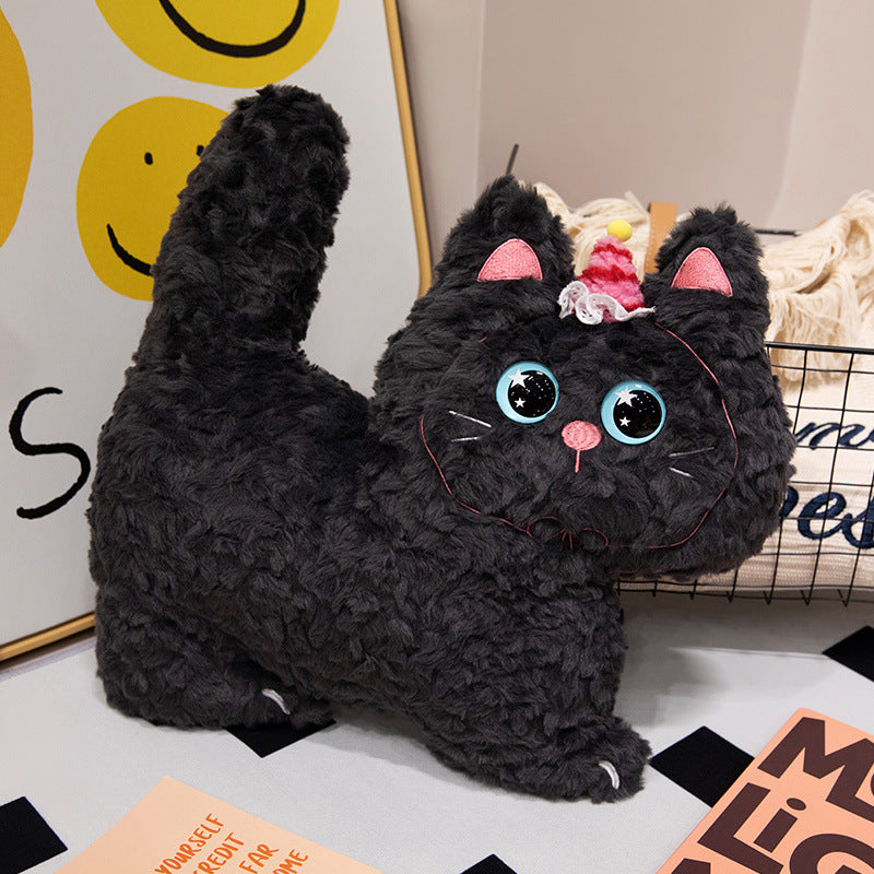 Plüsch-Katzen-Kuschelkissen mit großen Glitzeraugen