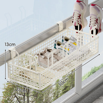Über-Rail Balkon Schuh-Trocknungs- und Aufbewahrungskorb mit geteilten Mesh-Fächern