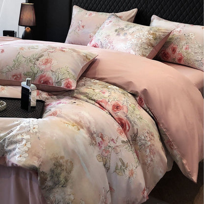 Luxuriöse Baumwollsatin-Bettwäsche-Garnitur mit großfloralem botanischem Print