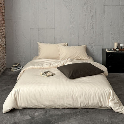 Minimalist gestreiftes Texturiertes Baumwollsatin Bettbezug und Kissenbezug Set mit unsichtbarem Reißverschluss