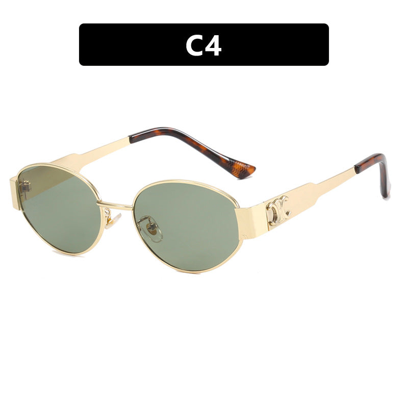 Damen modische Sonnenbrille im eleganten ovalen Design mit robustem Metallrahmen Brehn
