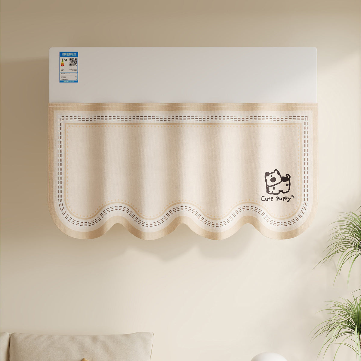 Decorative Refrigerator Top Cover with Scalloped Hem and Cute Puppy Print