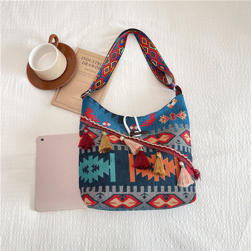 WoEthnic Gemusterte Klapp-Hobo-Tasche Brehn