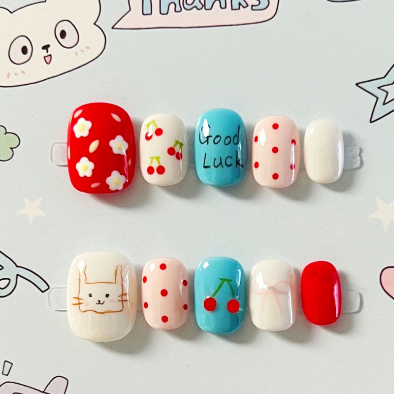 Künstlerisches katzenmotiviertes Press-On-Nagelkunstset Brehn