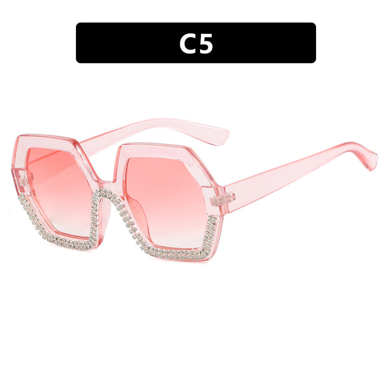 Damen extravagante Sonnenbrille mit hexagonalem Rahmen und strassbesetzten Akzenten Brehn