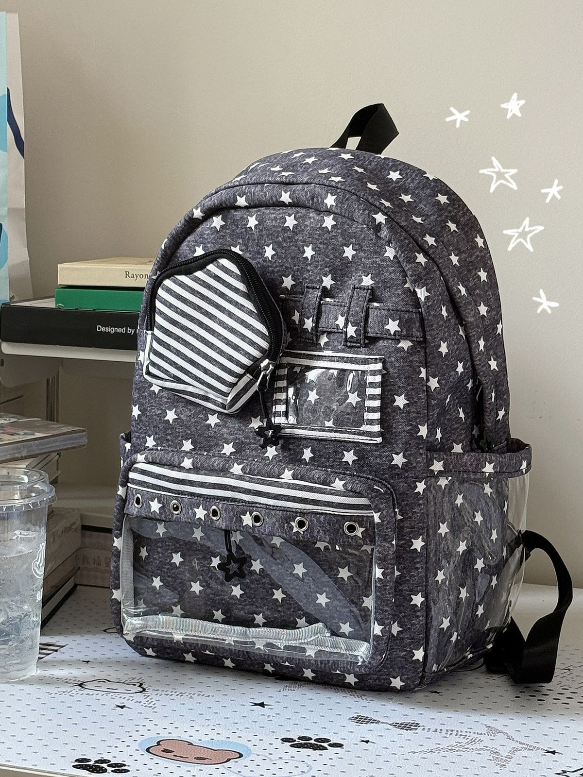 Stilvoller Mehrfach-Taschen Klar-Panel Rucksack Brehn