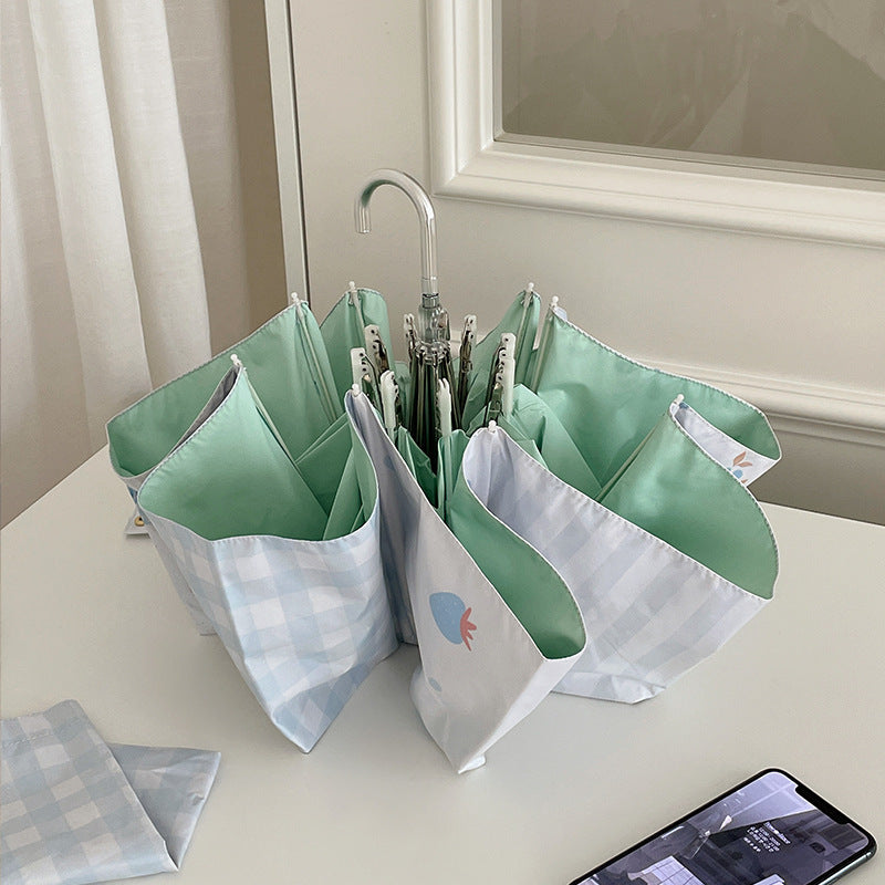 Damen eleganter kompakter Regenschirm mit Gingham-Muster Brehn