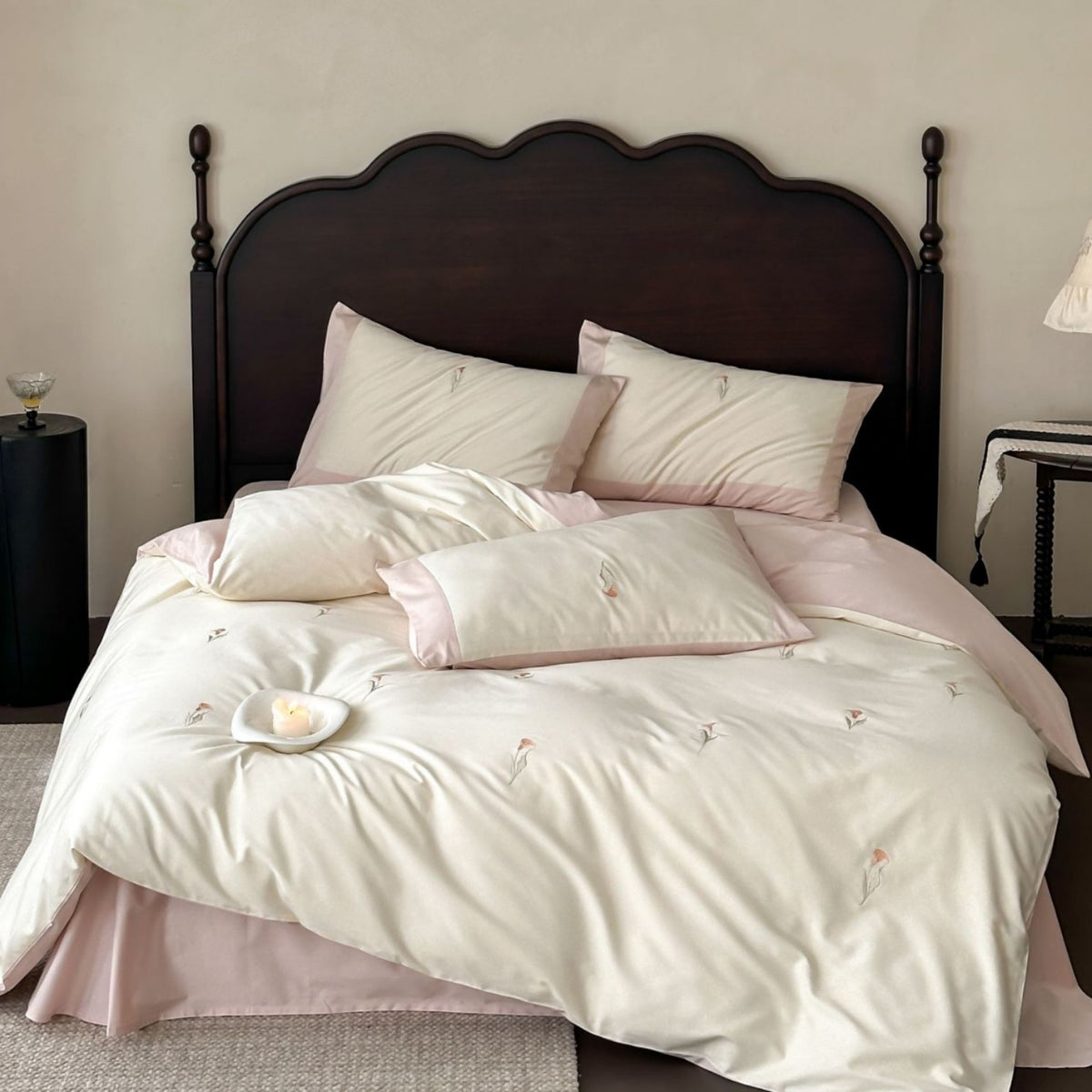 Luxuriöses besticktes Baumwollsatin Bettbezug Set