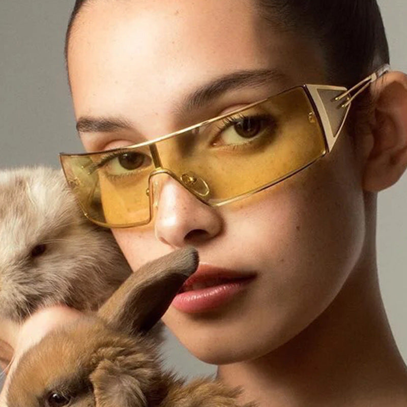 Damen geometrische Sonnenbrille mit futuristischem Design und strapazierfähigem Rahmen Brehn