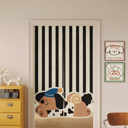 Split Noren Door Curtain Linen-Blend Dachshund Pattern Privacy Panel