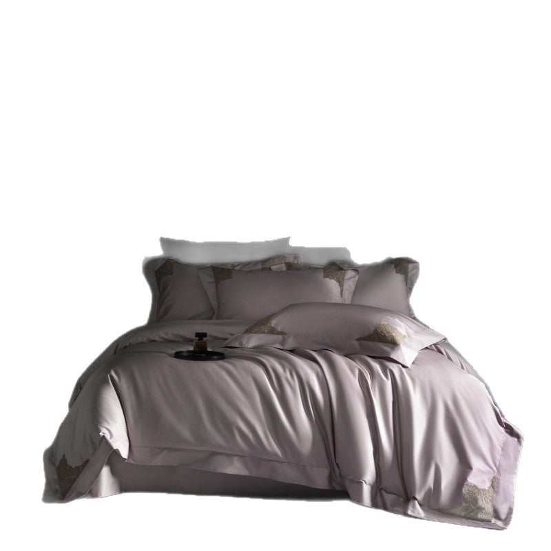 Luxus Sateen Bettbezug Set mit gestickten Eckenmotiven