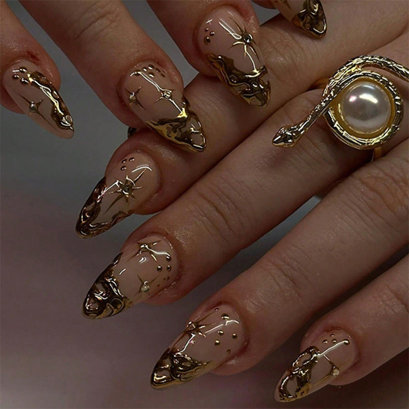 Premium Press-On Nail Set mit aufwendigen Stern- und Dekorationsdesigns Brehn