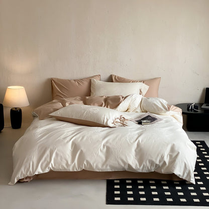 Elegantes Baumwollsatin-Bettwäscheset mit Wendefunktion und Bindebändern
