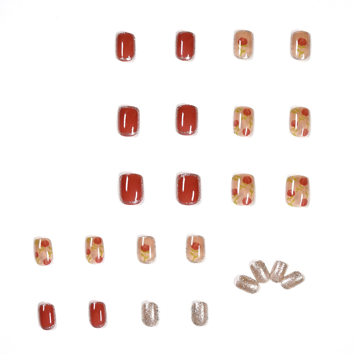 Kunstvolle Nagelkunst mit natürlichem Farbverlauf und Blütenakzenten Brehn