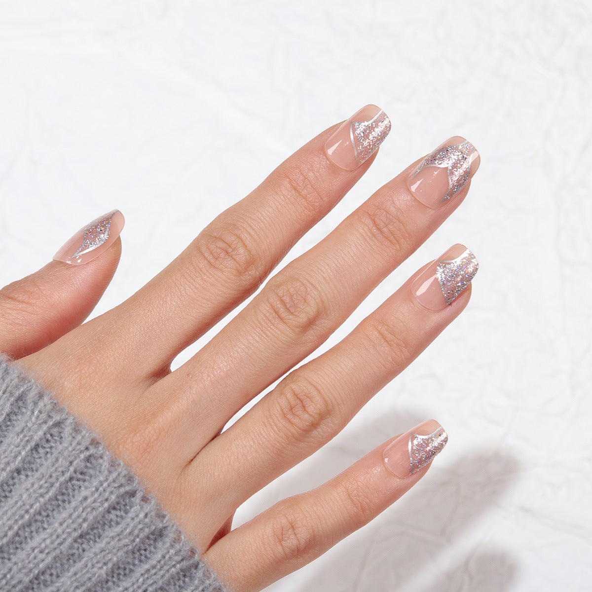 Glitzernde French Tip Press-On Nägel Brehn