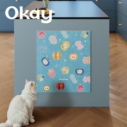 Absorbent Ribbed Microfiber Multi-Purpose Kitchen & Pet Mat with Playful Apple Patchwork Print