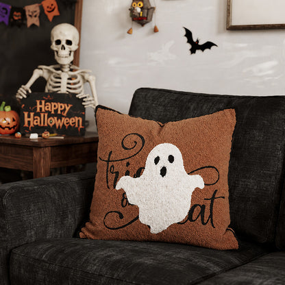 Quadratisches Dekoratives Kissen mit gesticktem Halloween‑Gespenst und Bouclé‑Oberfläche Brehn