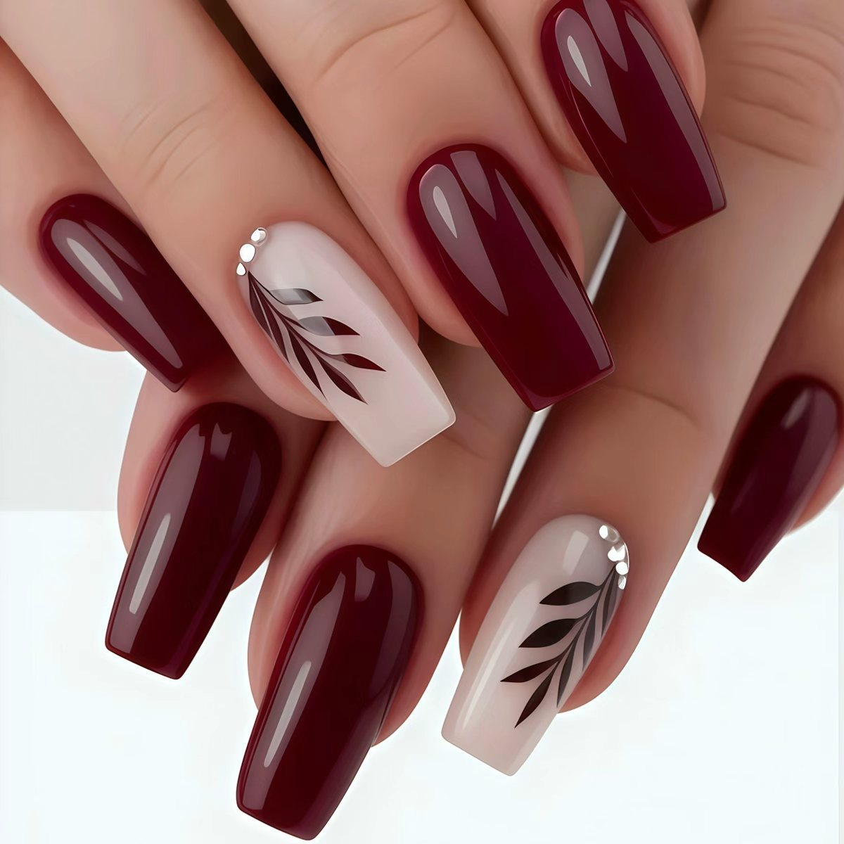 Elegante Blatt-Design Acryl-Nagelkunst Brehn
