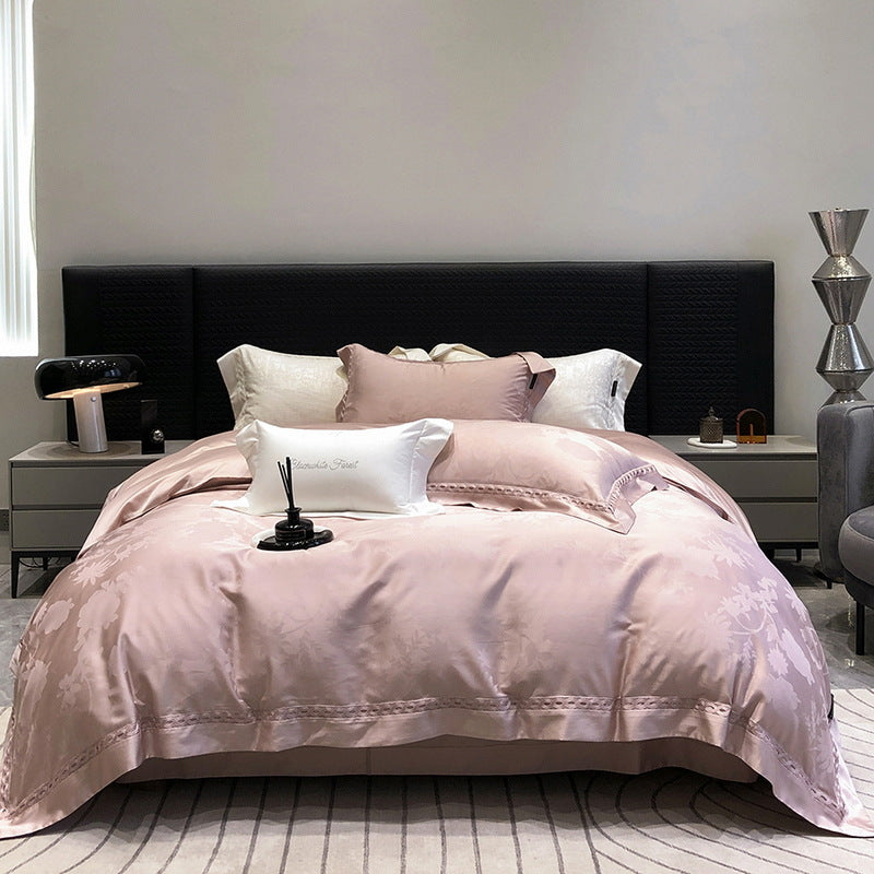 Satin-Jacquard Bettgarnitur mit dezenter Struktur und eleganter Borte