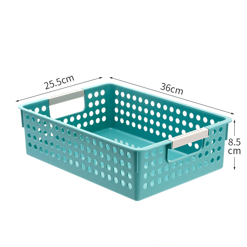 Flache Kunststoff-Aufbewahrungsbox mit gelochter Seitenwand und Griffmulden