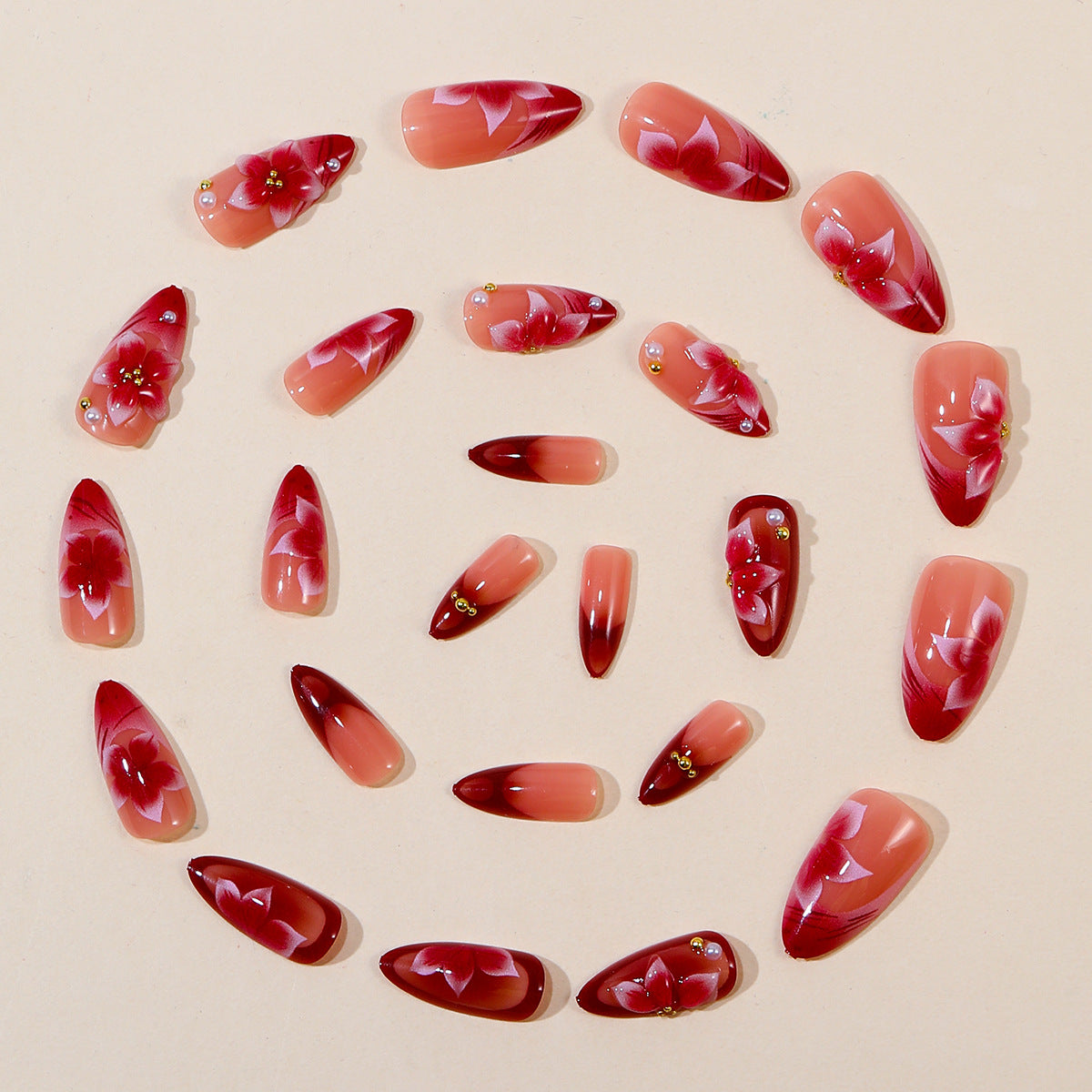 Florale Akzent Stiletto Nagelkunst Verlängerungen Brehn