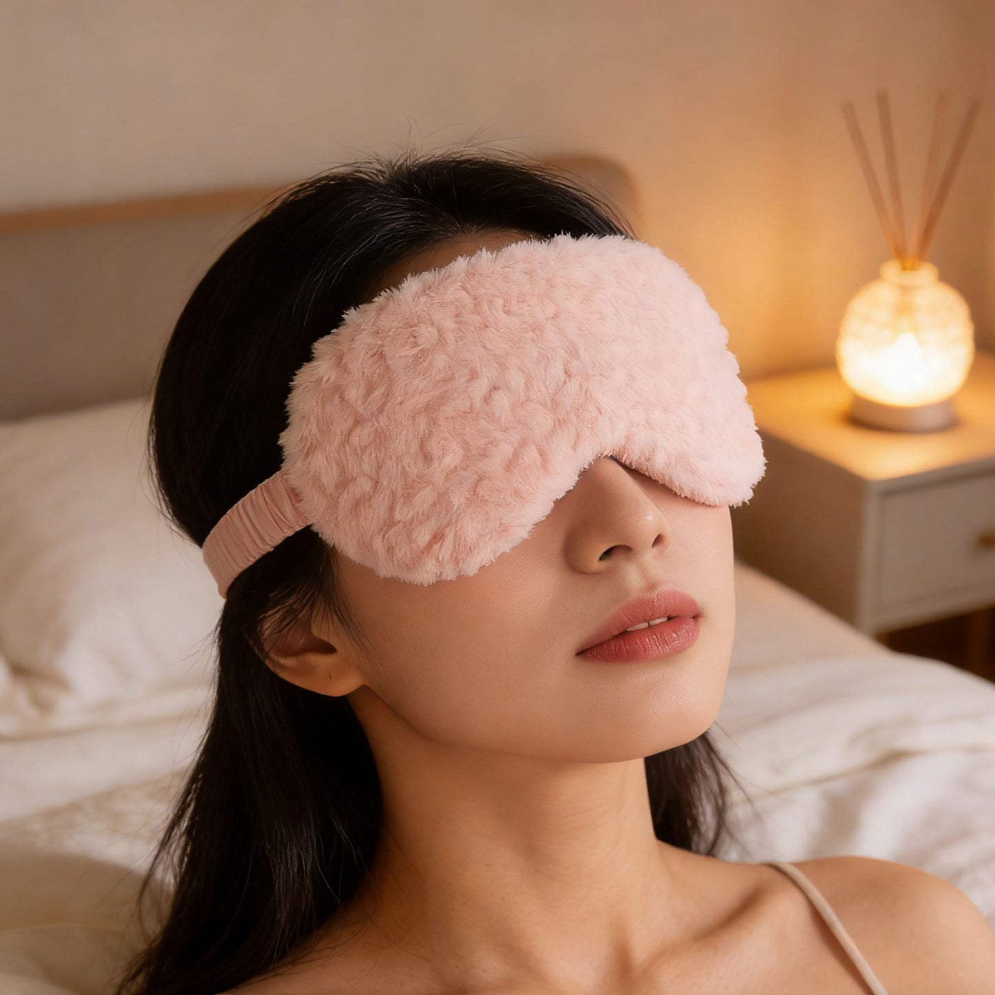 Damen nan luxuriöse Schlafmaske mit voluminösem Kunstfellbezug und weich gepolsterter Augenpartie Brehn