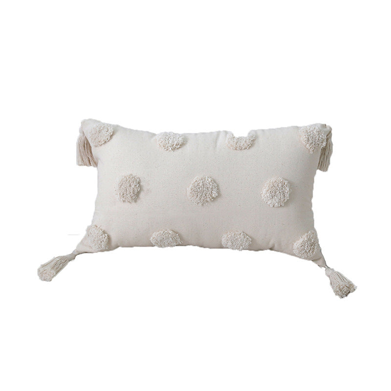 Quadratischer Baumwoll-Leinen Kissenbezug mit 3D‑Pompon‑Tufting und Eckquasten Brehn