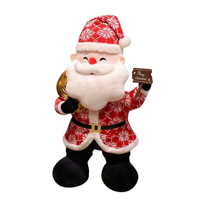 Lebensgroße stehende Plüsch-Weihnachtsmann-Dekoration mit gesticktem Gesicht und beschwertem Fuß Brehn