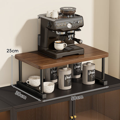 Zwei-Ebenen-Thekenkaffee-Station-Regalaufsatz mit Walnuß-Top und Metallrahmen