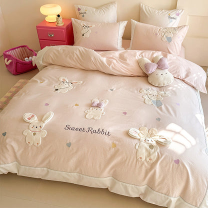 Baumwolle Percale Hase Applikation Bettbezug Set mit Plüsch Akzentkissen
