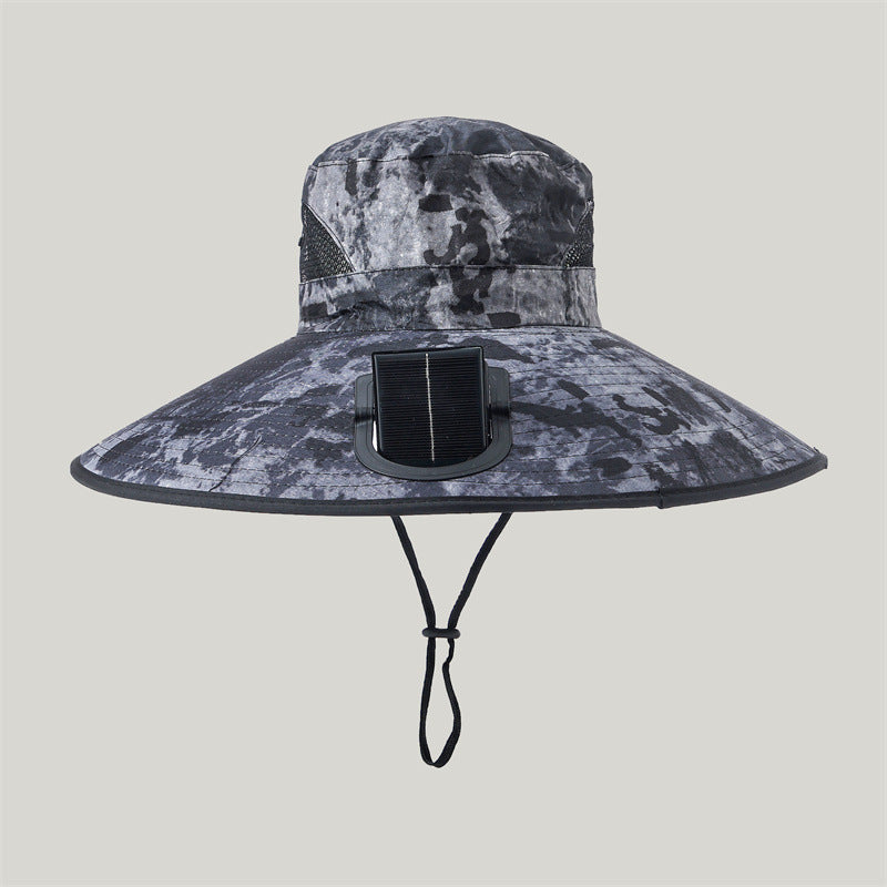 Breite-Krempe Outdoor Sonnenhut mit solarbetriebenem Mikroventilator, atmungsaktivem Mesh und verstellbarem Kinnriemen Brehn