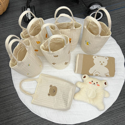 Ge quiltete Baumwoll-Canvas-Tasche mit besticktem Zitronenmuster und kurzen Webbandgriffen