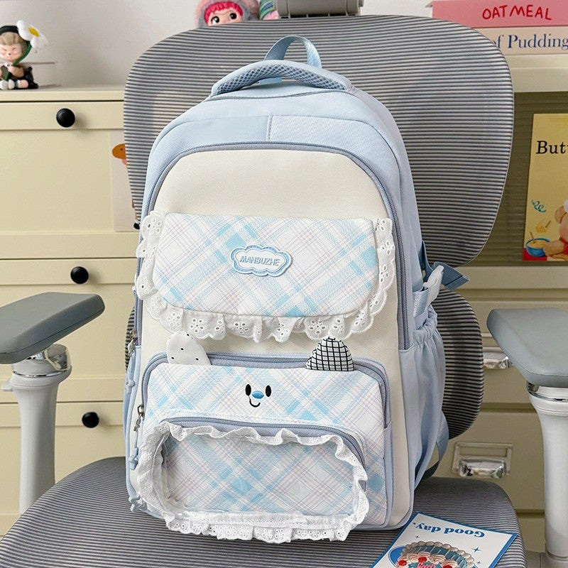 Süßes kariertes Muster Mehrfachtaschen Schulrucksack