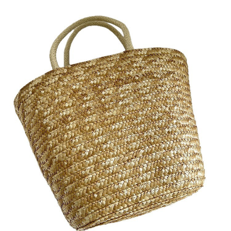 Handgefertigte Strohtasche mit Buntem Zitronenmotiv Brehn