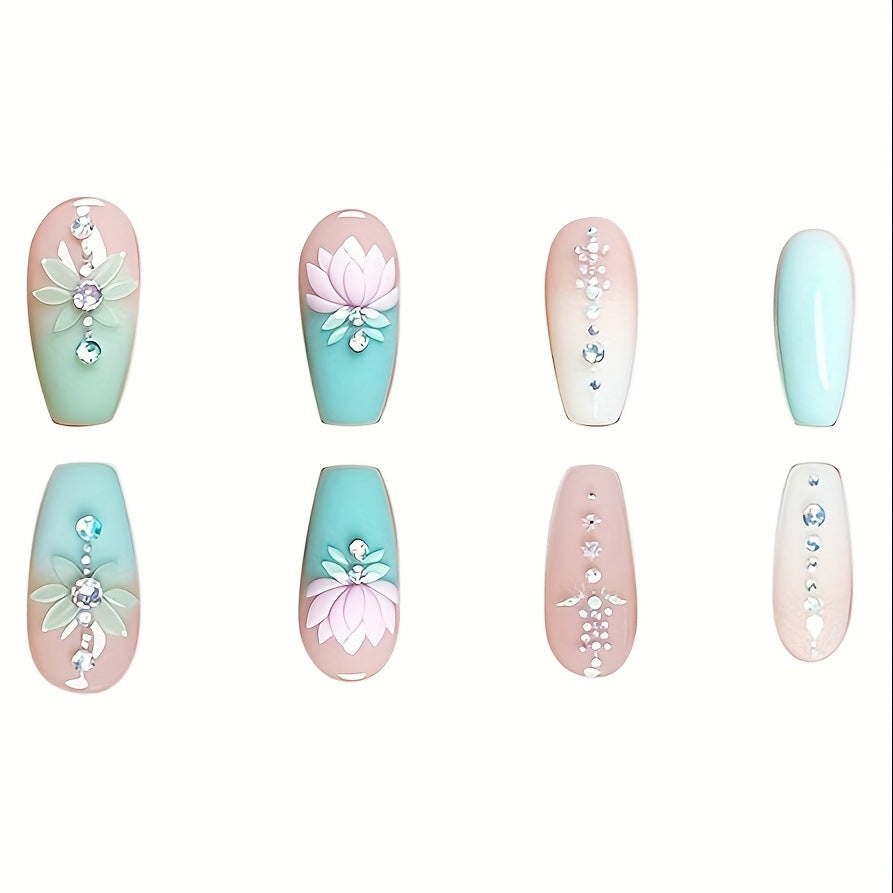 Floral und Edelstein Nagelkunst Verlängerungen Brehn