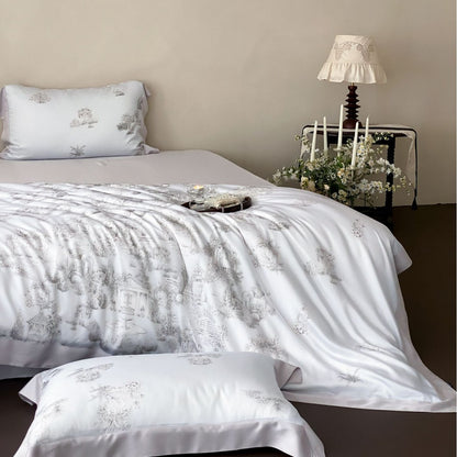 Luxuriöse Baumwollsatin-Bettwäschegarnitur mit Toile-Motiv und feiner Satinbiese