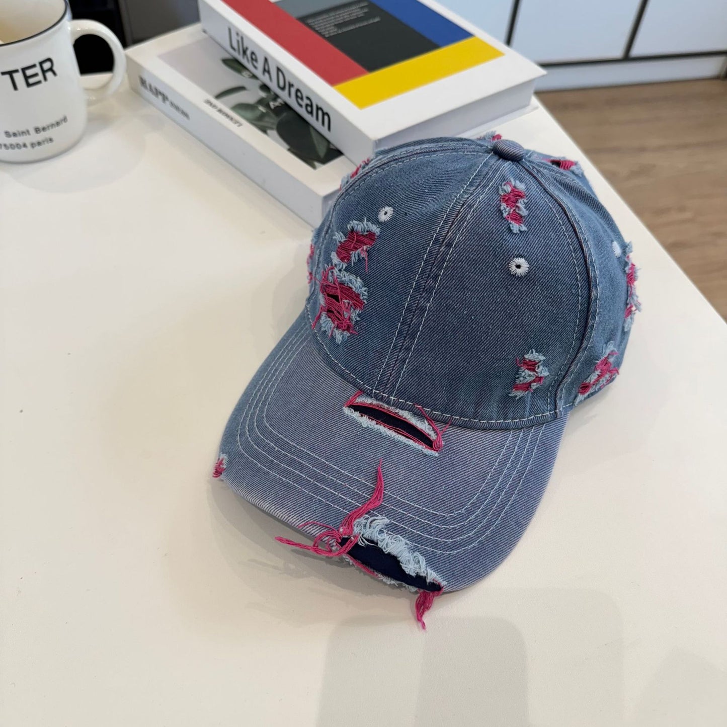 Damen Destroyed Denim Baseball Cap Brehn